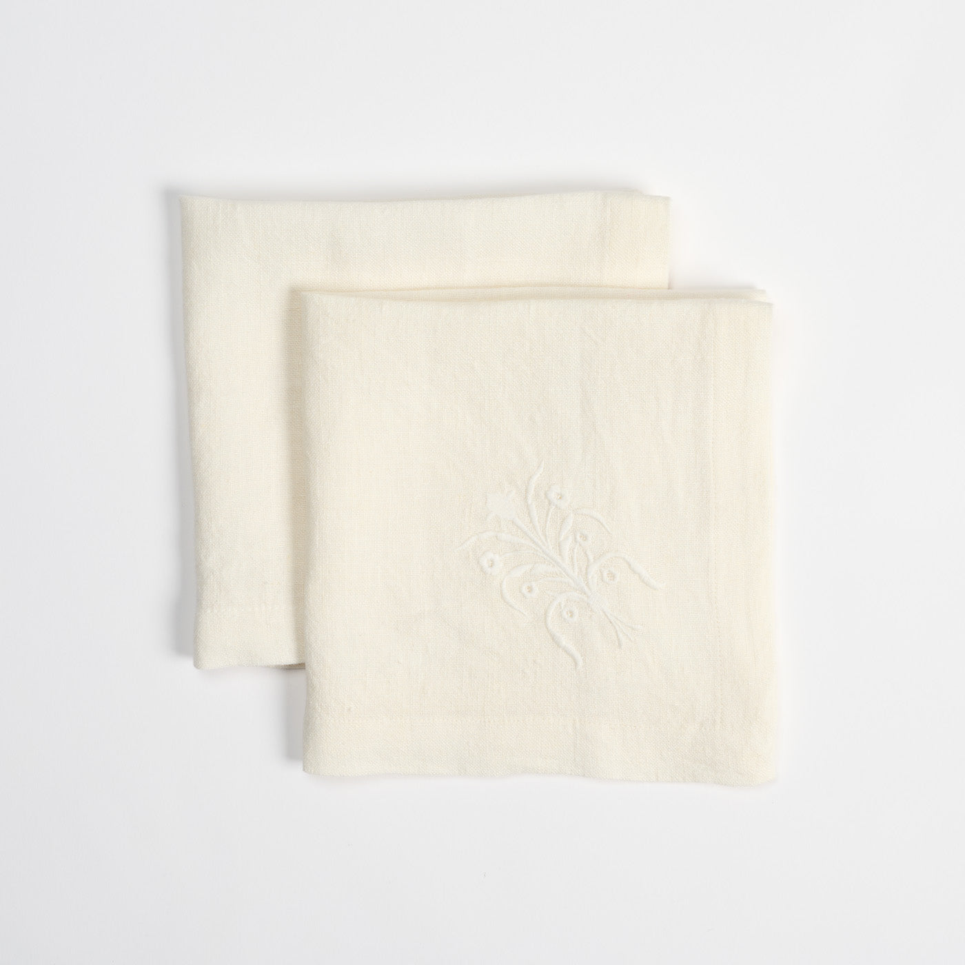 Floral linen napkin, white - pair of two